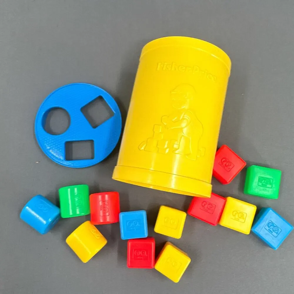 VTG 70s Fisher Price Babys First Blocks Toddler Shape Sorter Toy 13 blocks USA